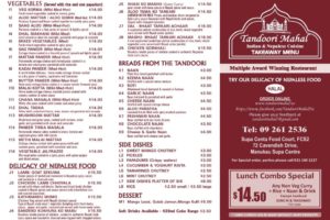 Tandoori Mahal Menu